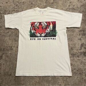Vtg 90s Human-i-Tees Eye In Survival Bengal Tiger Graphic Shirt adult Size Large